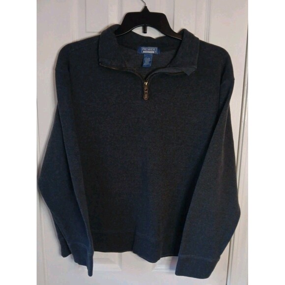 Mens Premier International XL Gray Long Sleeve Zipper Neck Pullover Shirt - Picture 1 of 5